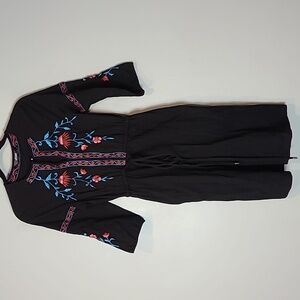 eShakti Embroidered Dress Womens Size 0 Boho Black Fall Festival Prairie Country